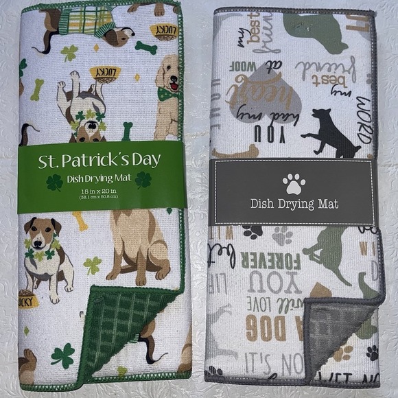 Kitchen Microfiber Drying Mat (15x20") DOGS Hearts, Lucky St Patricks Irish NEW - Picture 1 of 4